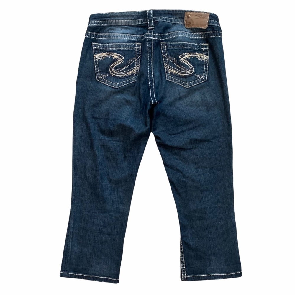 Silver Jeans Size 29 Blue Akio Capri Stretch Embroidered Western Glove Works - Picture 3 of 14